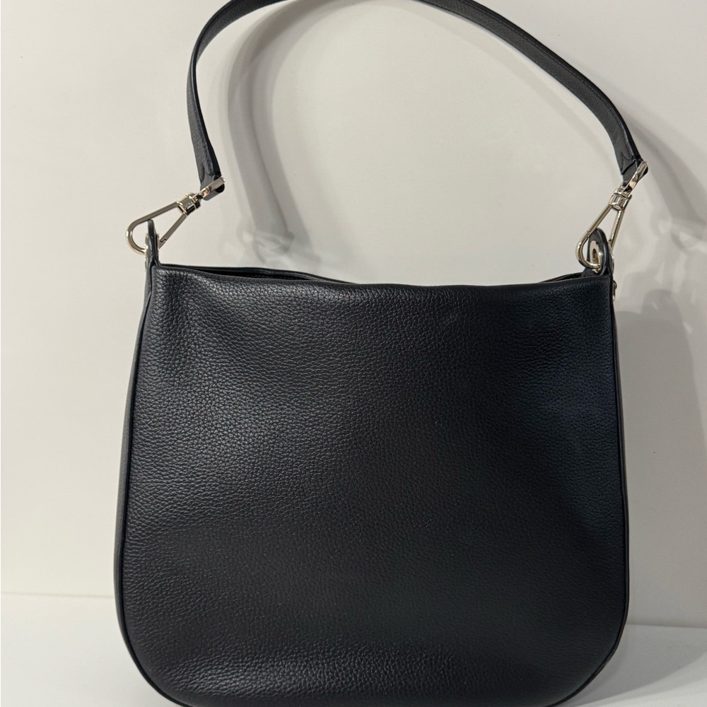 LIKE NEW. Kate Spade - Black Leather Shoulder Bag with Gold Logo - Picture 2 of 5